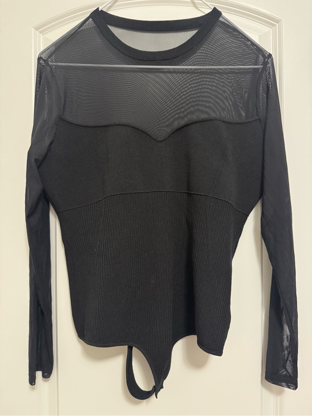 Express Black Mesh-Panel Long Sleeve Bodysuit